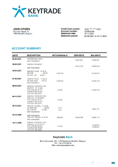 Download Belgium Keytrade bank statement vesion 2 Photoshop template